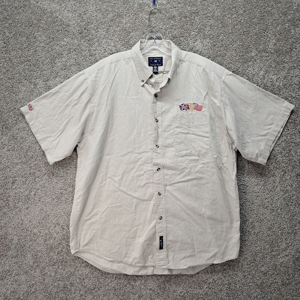 Port Authority Mens XL MG British American Flag Embroidered Chino Shirt Khaki